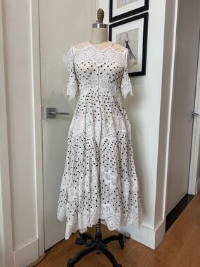 Zimmermann White Lace and Black Polka Dot Midi Dress